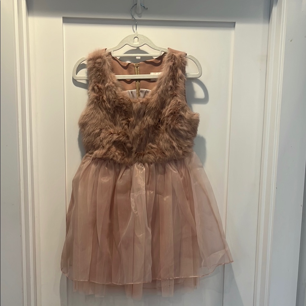 Elegant Faux Fur Mini Dress in Blush